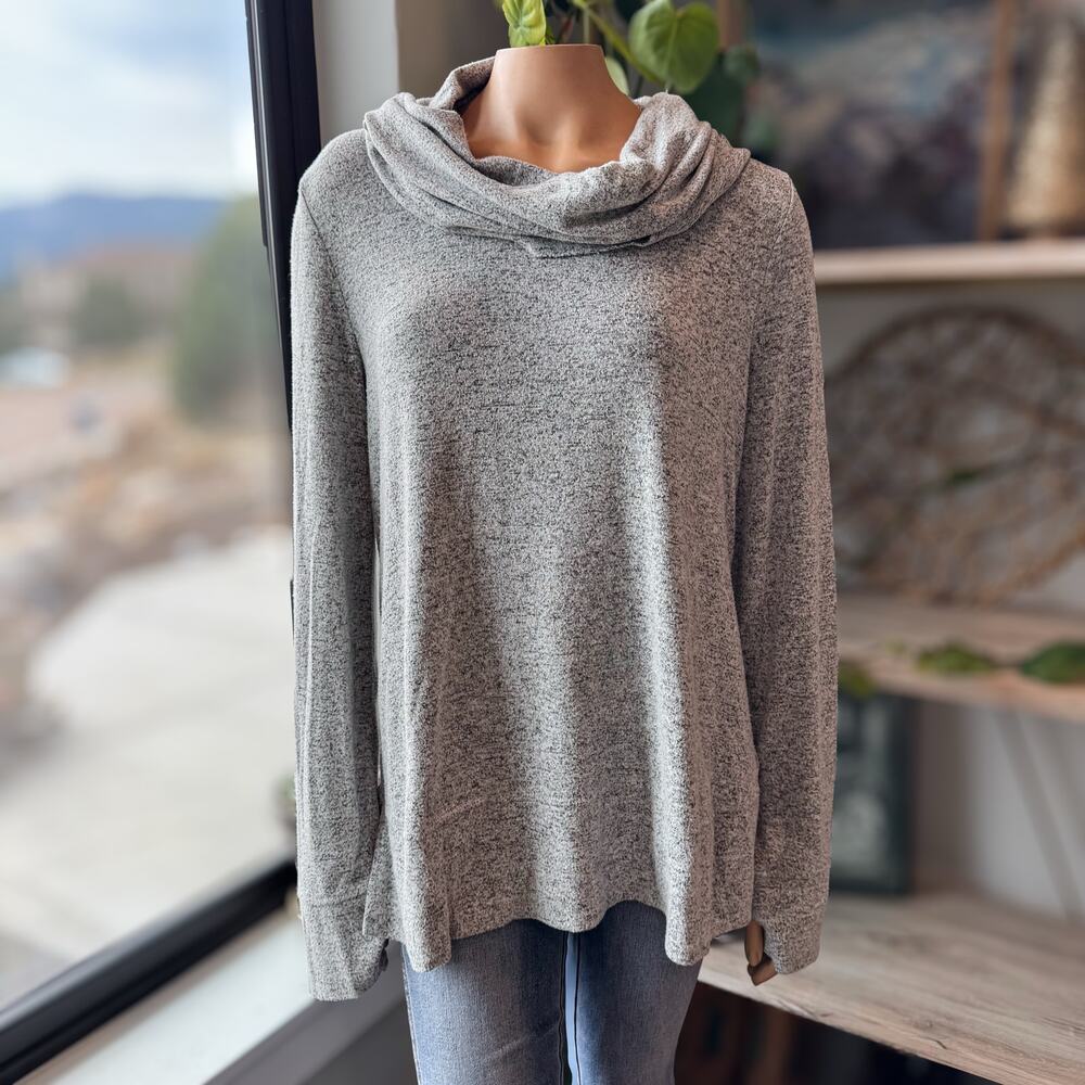Cupio Blush Gray Cowl Neck Sweater Dream Cozy Soft Knit Lightweight Pullover, XL